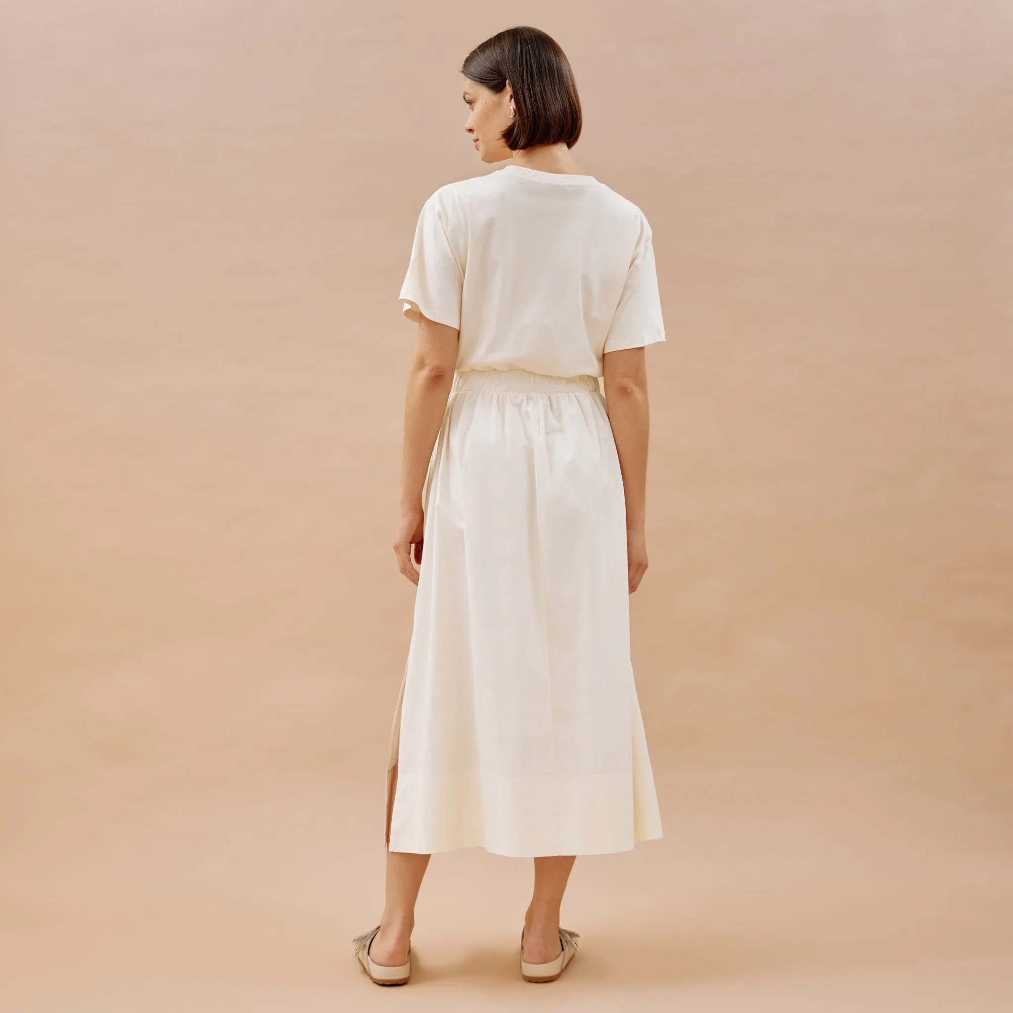 Woven Mix T Shirt Dress Cream by Albaray