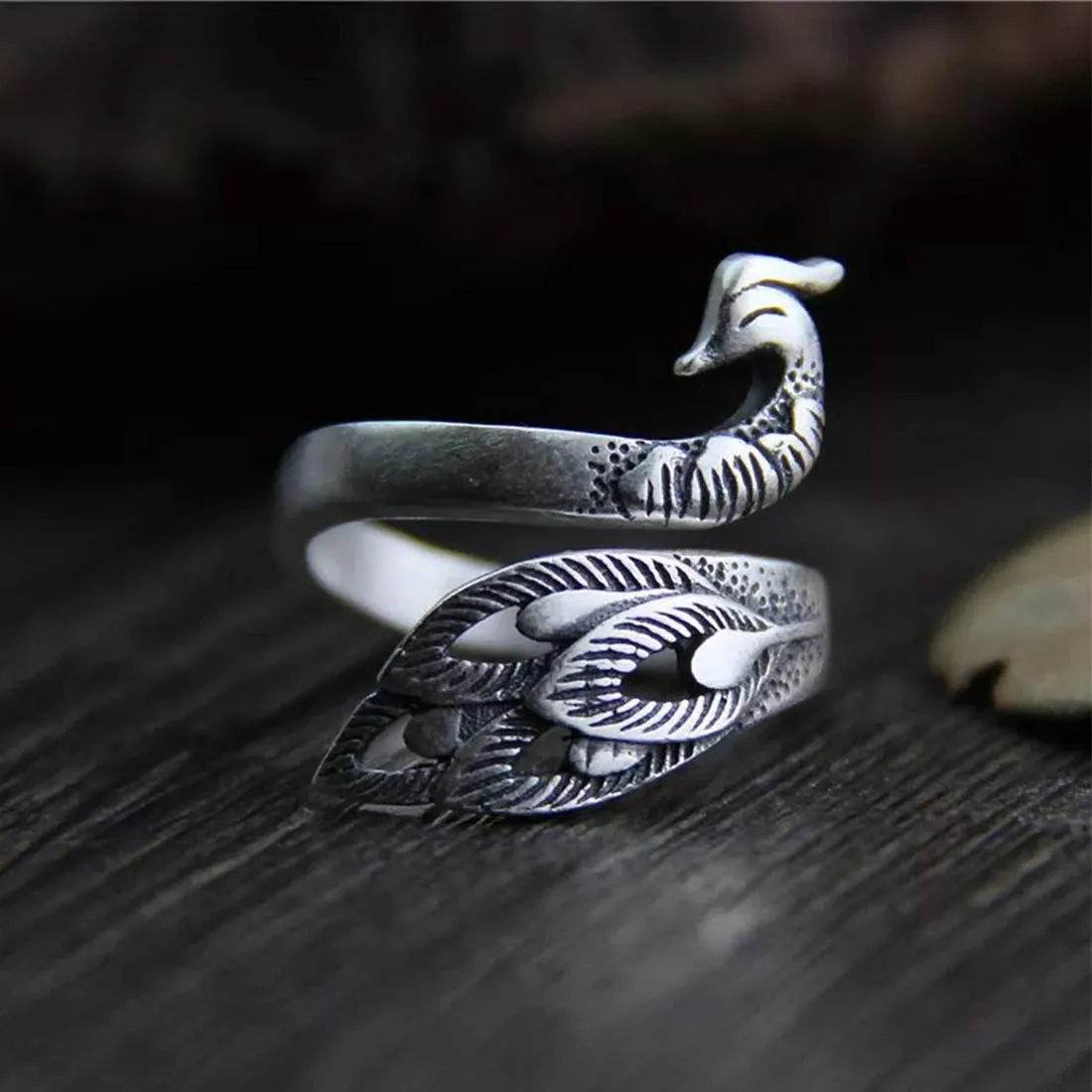 Yellow Chimes Designer Peacock Carved Antique Theme Stylish Silver Plated Adjustable Ring for Women and Girl's