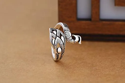 Yellow Chimes Designer Peacock Carved Antique Theme Stylish Silver Plated Adjustable Ring for Women and Girl's